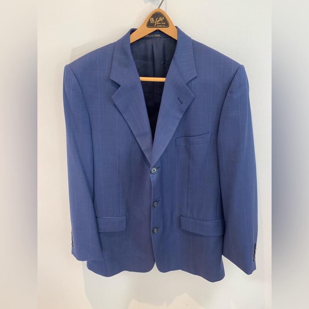 Saks Fifth Ave Corneliani Italian Jacket Blue 50 R (measured 44) Overcheck Wool